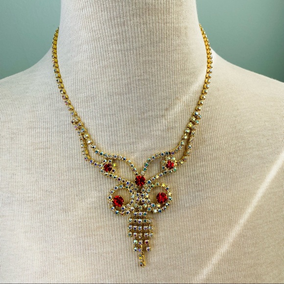 Ruby Butterfly Rhinestones Necklace - Picture 2 of 3